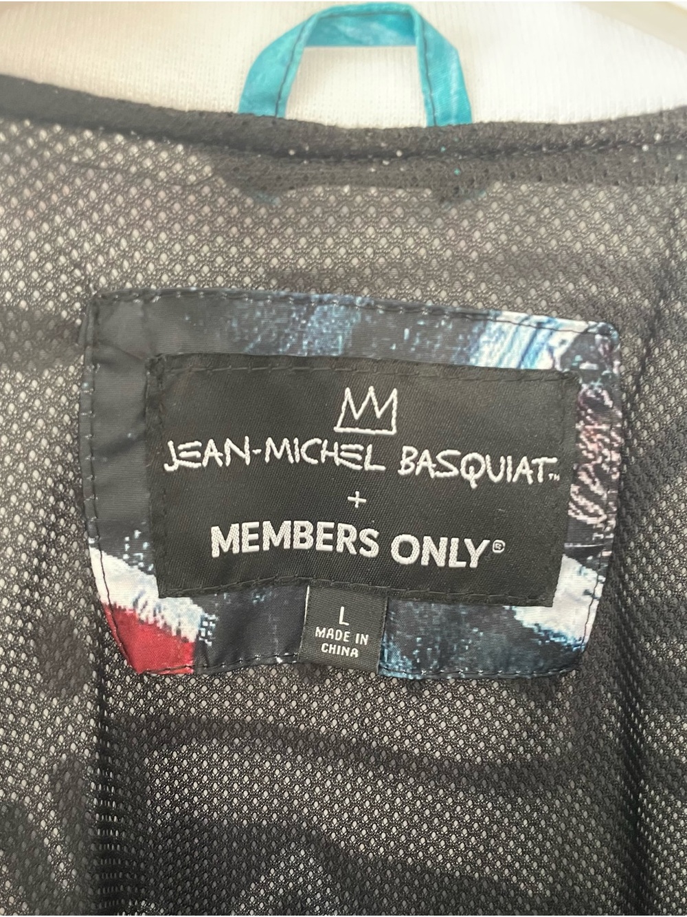 Members Only x Jean-Michel Basquiat Bomber Jacket Mens L White Graffiti Art NWT - Picture 2 of 9